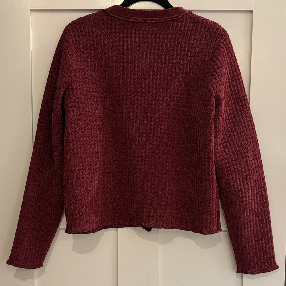 Joie Women’s Waffle Knit Button-Front Sweater - Burgundy. Size Large. - Picture 6 of 7